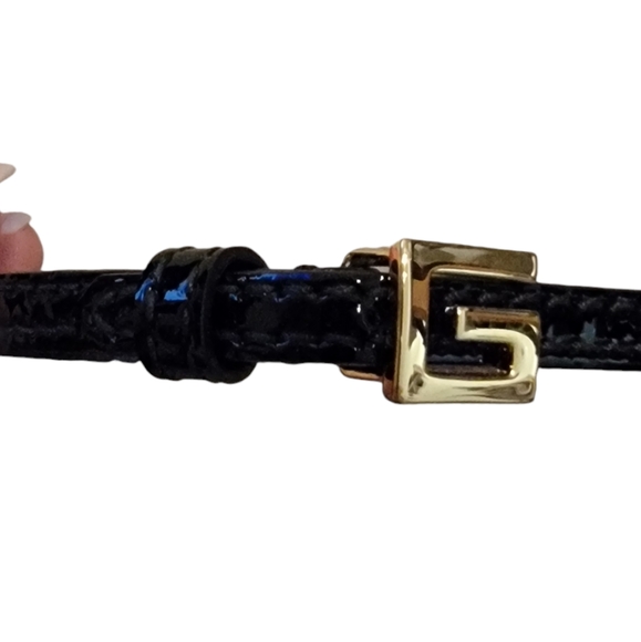 Authenticated Vintage Gucci Logo Choker Necklace Black Gold Leather - Picture 5 of 13